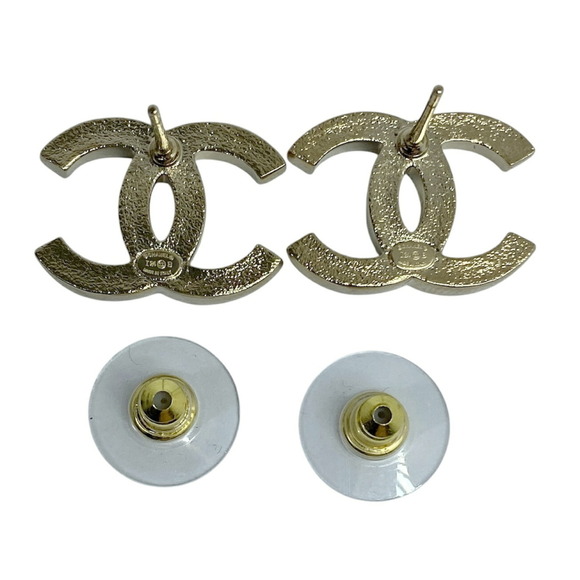 CHANEL Coco Mark Earrings I24B Gold Pink CC Accessories Women Men - Picture 4 of 6